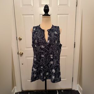 LOFT Midnight Blue/Blk Floral Sleeveless Peplum Blouse, NWTs, Sz L